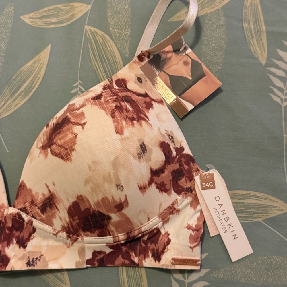 Danskin Brown and Cream Floral Bra Wire Free Size 34C - Picture 7 of 7